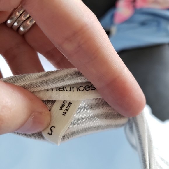 Grey White Striped Short Sleeve Tunic Top Explore - Picture 6 of 7